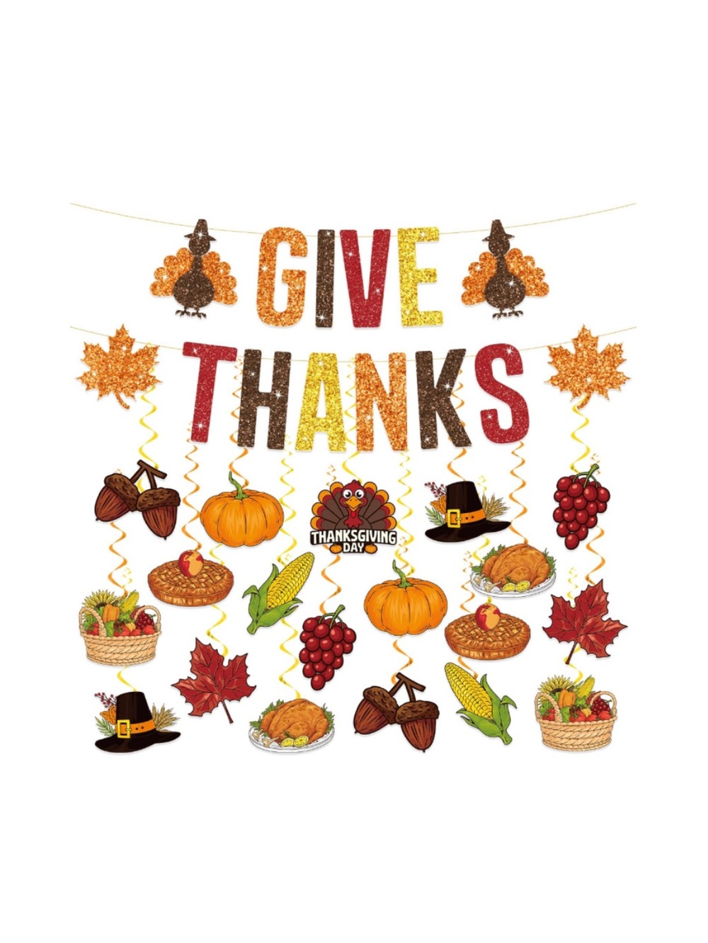 Thanksgiving 42 Pcs Pre-Party Decor Includes Banner and Hanging Swirls Decor